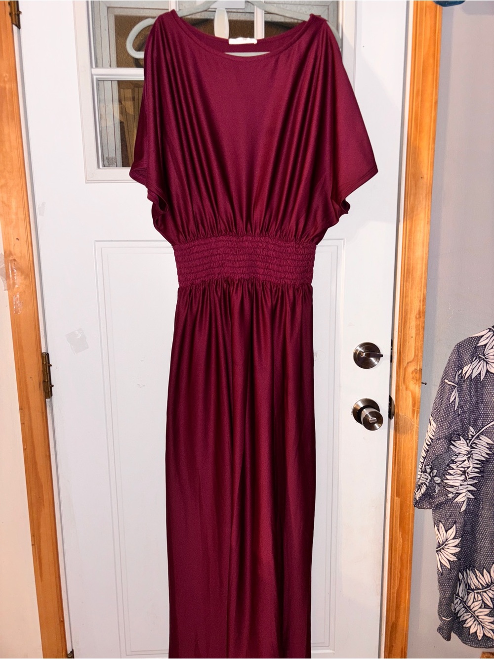 KOH KOH XL Burgundy/Plum Maxi Dress w/Smocked Waist & Cold shoulder NWOT